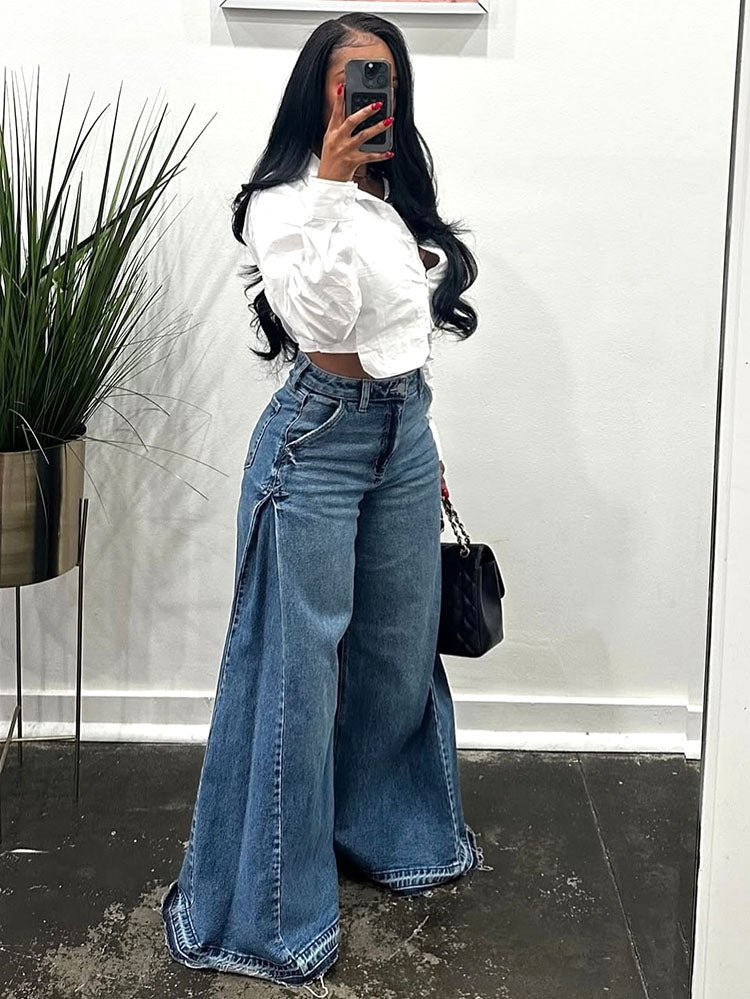 Baggy Wide-Leg Flared Jeans