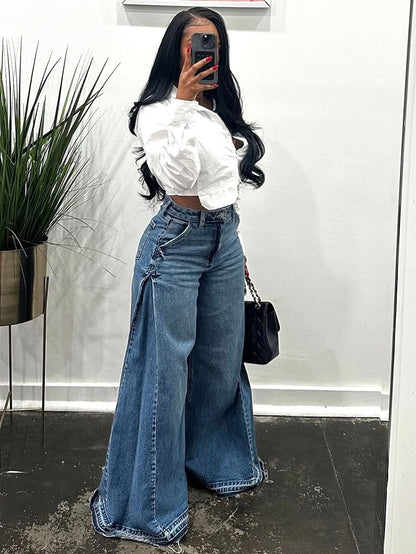 Baggy Wide-Leg Flared Jeans