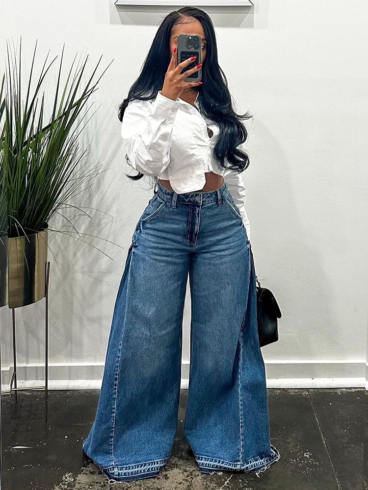 Baggy Wide-Leg Flared Jeans