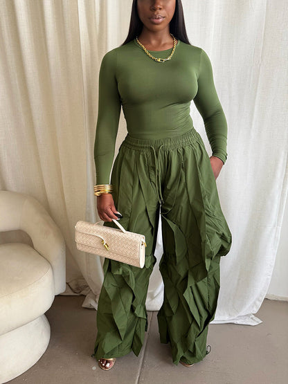 Sleek Top & Windbreaker Pleated Pants Set