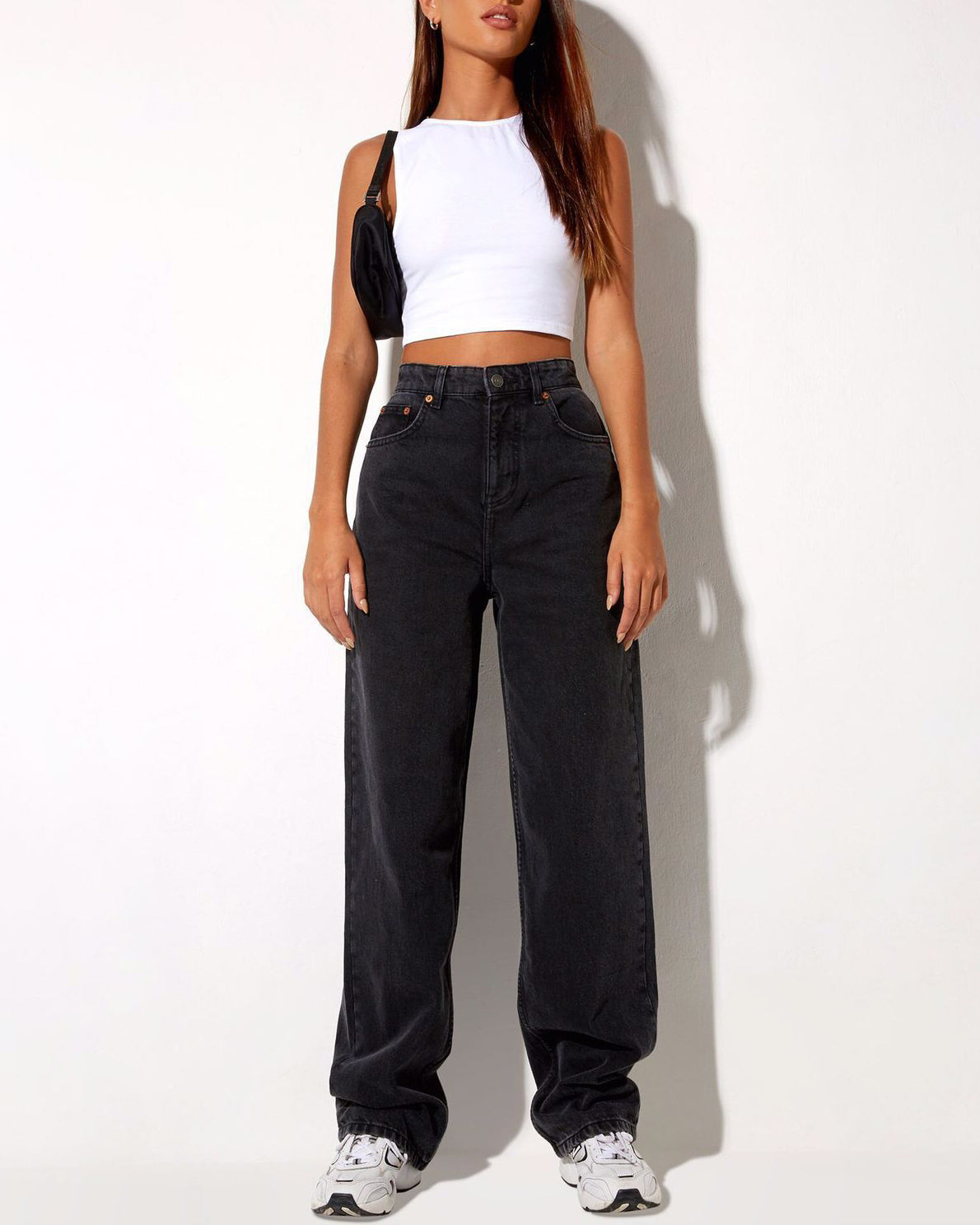 High-Waisted Loose Straight Drape Casual Pants Women Black