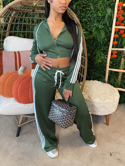 Stripes Crop Hoodie & Wide Pants Set