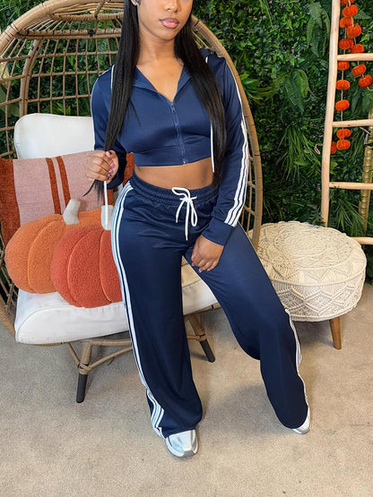 Stripes Crop Hoodie & Wide Pants Set