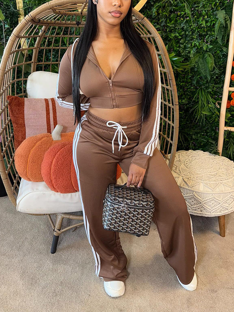 Stripes Crop Hoodie & Wide Pants Set
