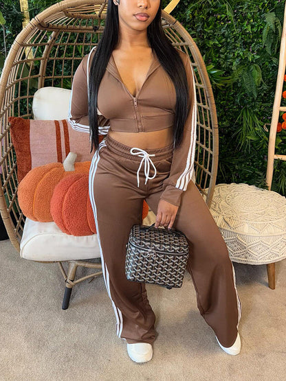 Stripes Crop Hoodie & Wide Pants Set