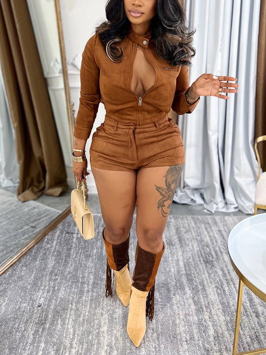 Suede Jacket & Shorts Set