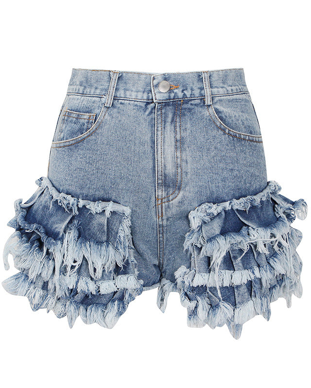 Women’s Spliced Fungus High Waist Denim Shorts Blue