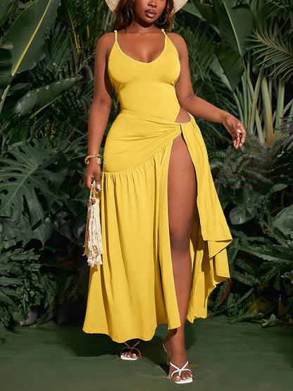 Beach Halter Bodysuit & Wrap Tie Skirt Set