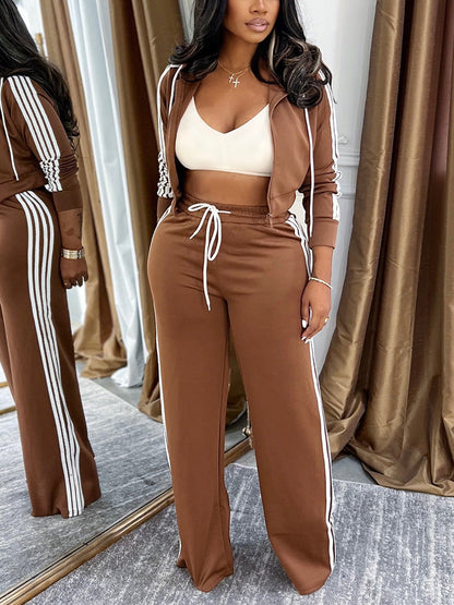 Stripes Crop Hoodie & Wide Pants Set