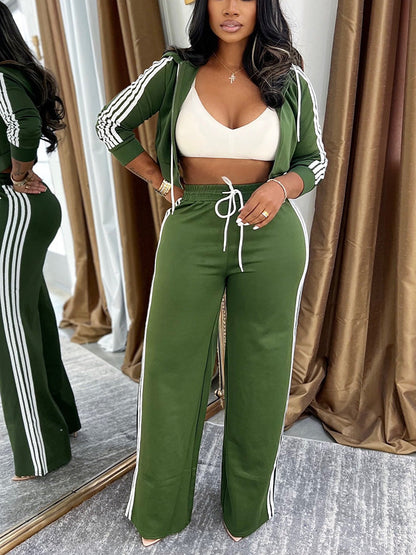 Stripes Crop Hoodie & Wide Pants Set