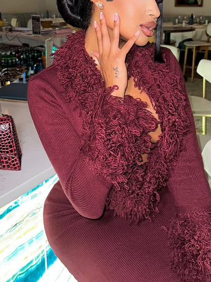 Knit Fringed Trim Maxi Dress