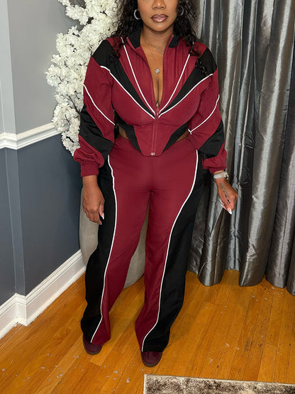 Colorblock Cropped Jacket & Track Pant Set