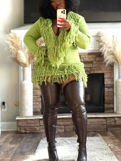 Fringe Knit Sweater & Skirt Set