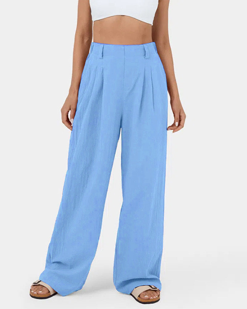 Waffle Wide Leg Casual Suit Pants（Pre-sale） Blue