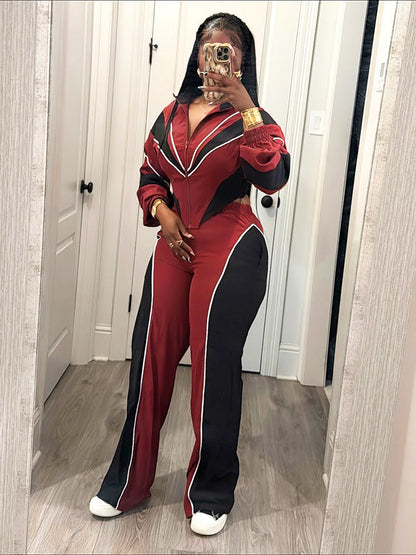 Colorblock Cropped Jacket & Track Pant Set