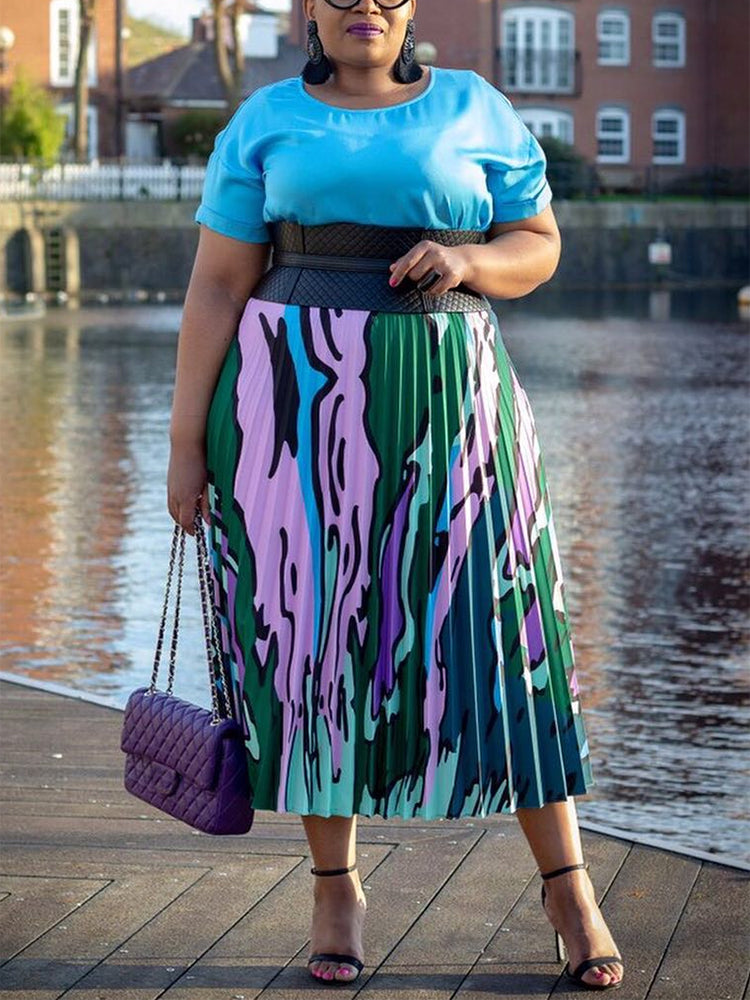 Elastic Waist Pleated Midi Skirt