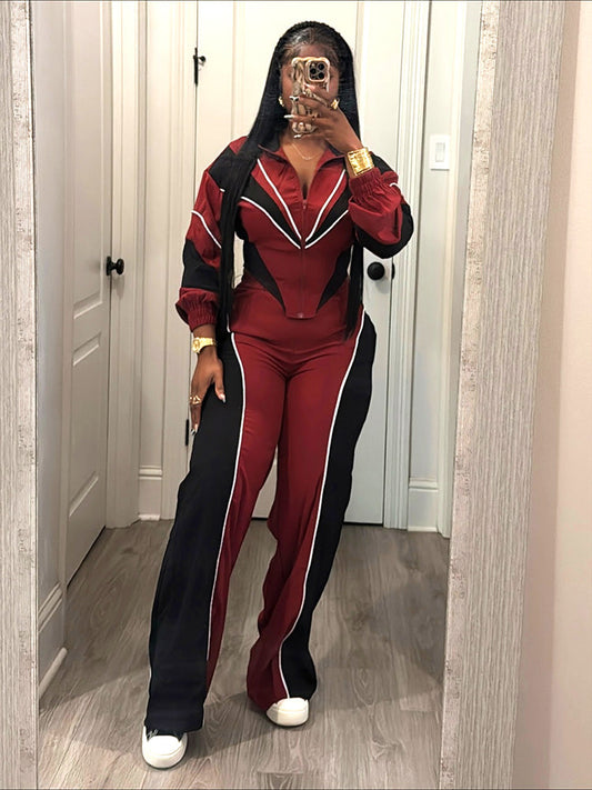 Colorblock Cropped Jacket & Track Pant Set
