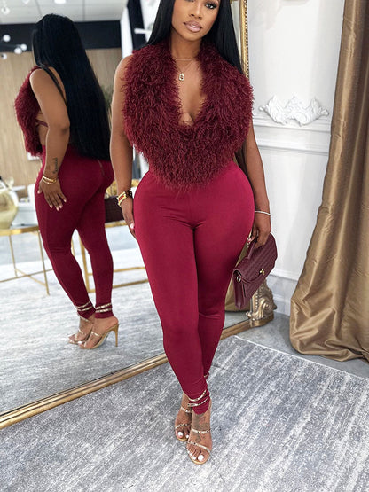 Fur Halter Vest & Leggings Set