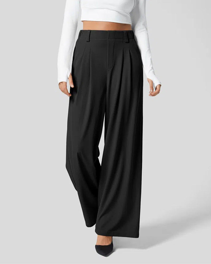 Waffle Wide Leg Casual Suit Pants（Pre-sale） Black