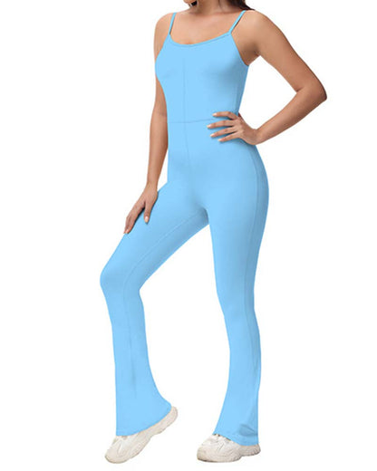 Solid Color Micro-Spliced One-Piece Yoga Pants Skyblue