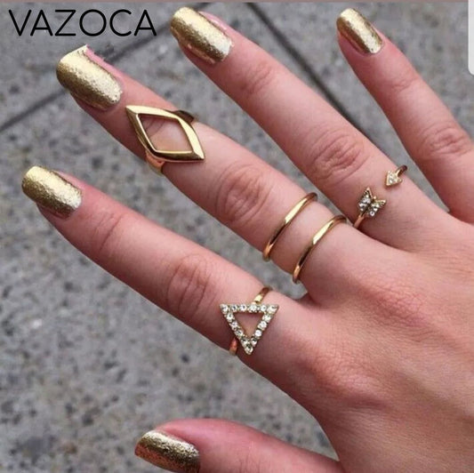 5Pcs/Set Mid Finger Ring - Gold