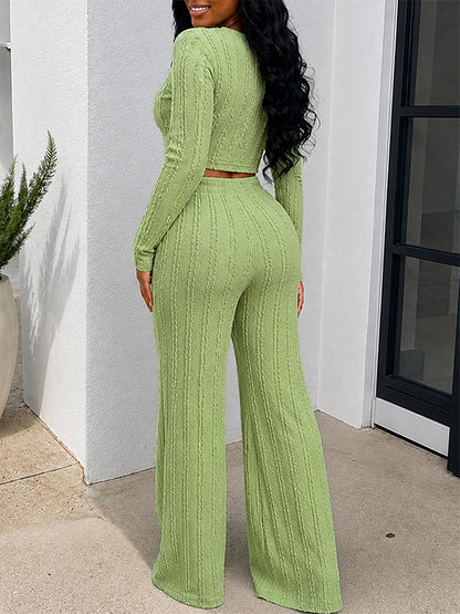 Solid Crop Top & Pants Set