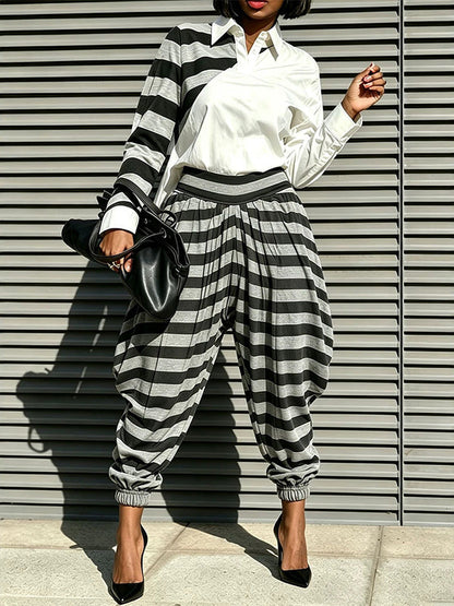 Stripe Shirt & Harem Pants Set