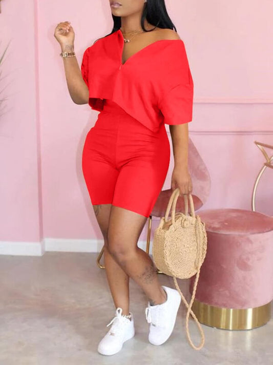 Solid Zip Top & Shorts Set