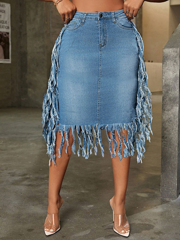 Morchique Fringe Combo Denim Skirt