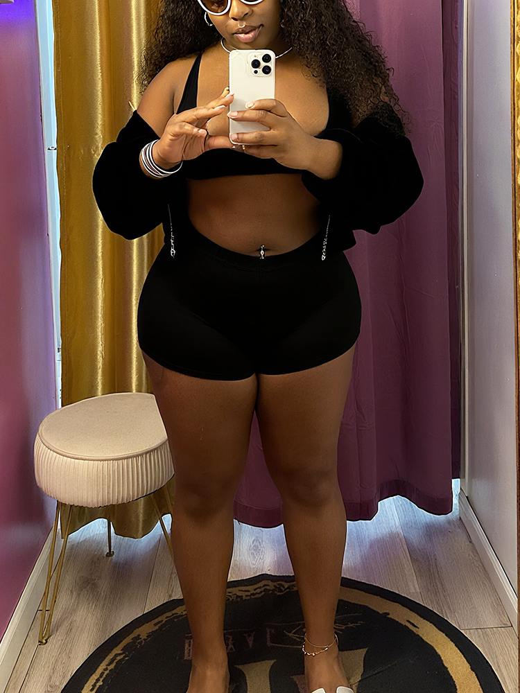 Athleisure Ribbed Three Piece Shorts Set