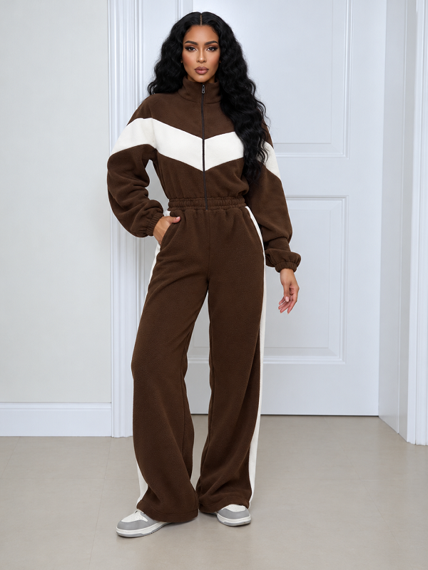 Color Block Fleece Jacket & Pants Set