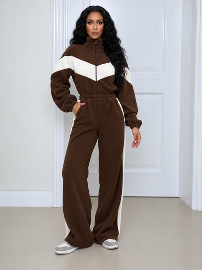 Color Block Fleece Jacket & Pants Set