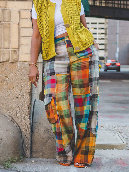 Morchique Plaid Color Blocked Straight Leg Pants