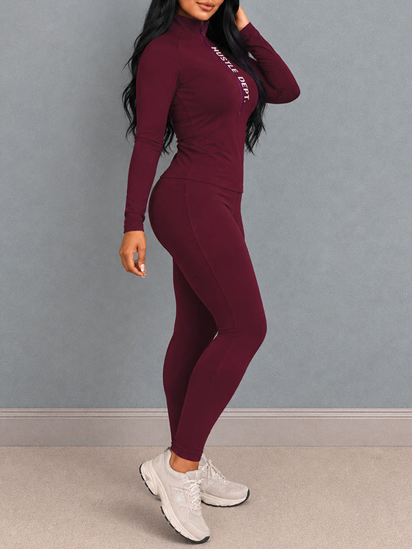 Letter-Print Zip-Up Top & Skinny Pants Set