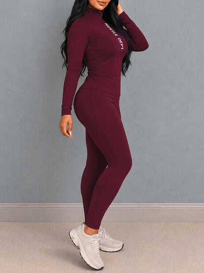 Letter-Print Zip-Up Top & Skinny Pants Set