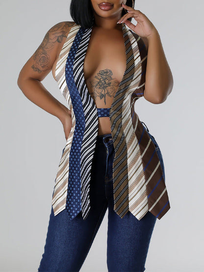 Stripe  V-Neck Backless Vest Top