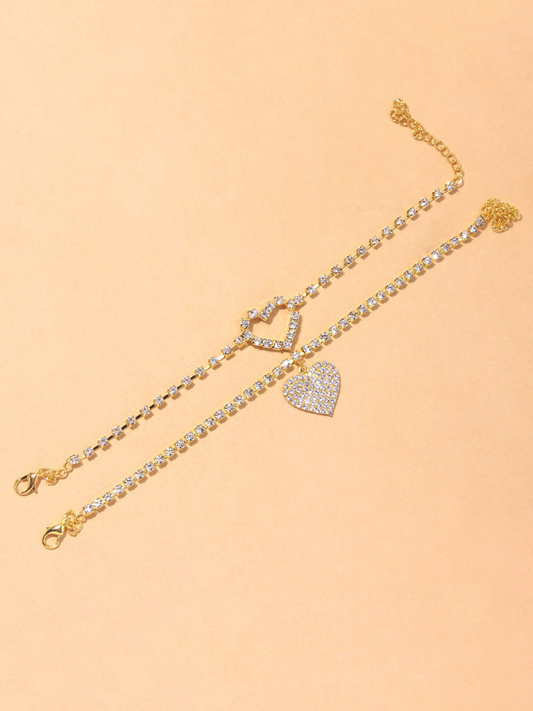 2PCS Rhinestone Heart Anklet
