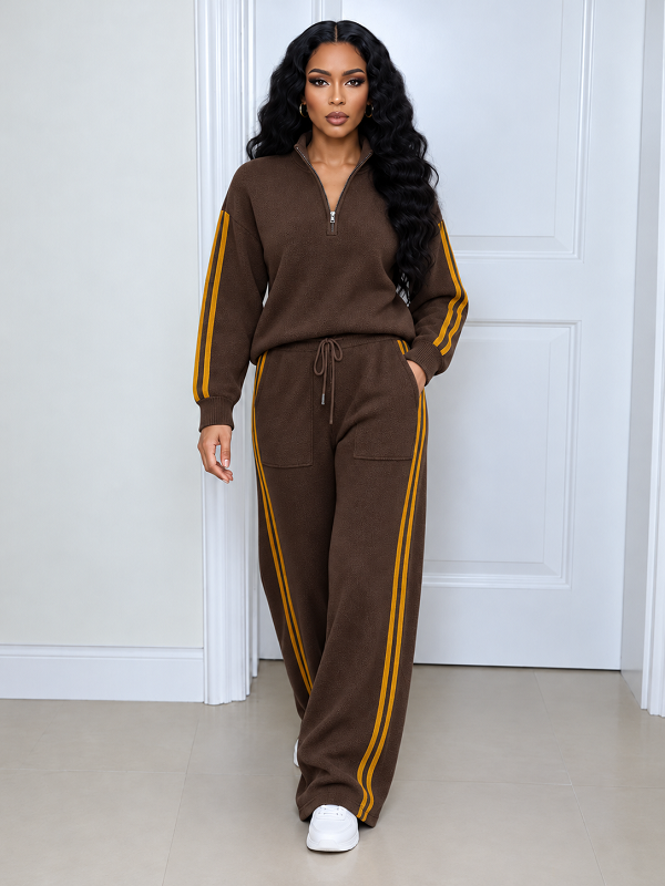 Striped Zip-up Sweatshirt & Drawstring Pants Set