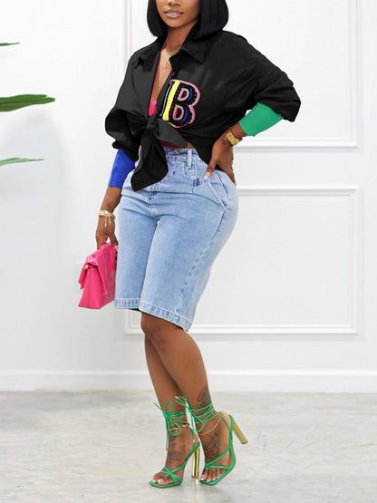 Embroidery Letter Decor Shirt