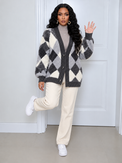 Plaid Contrast Sweater Cardigan