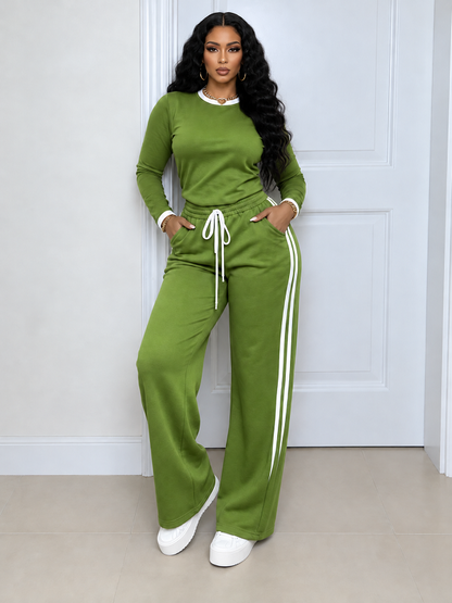 Color Block Sweatshirt & Striped Pants Set