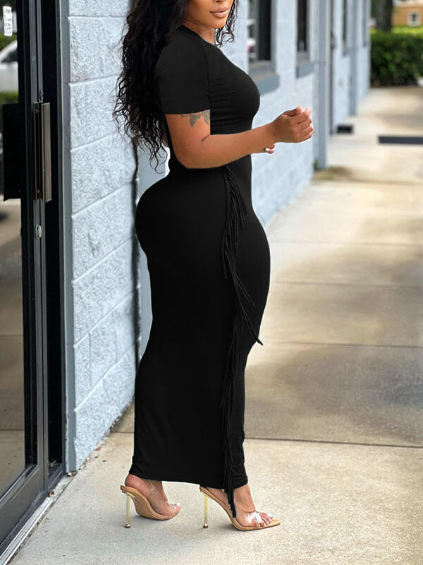 Solid Fringe-Combo Dress