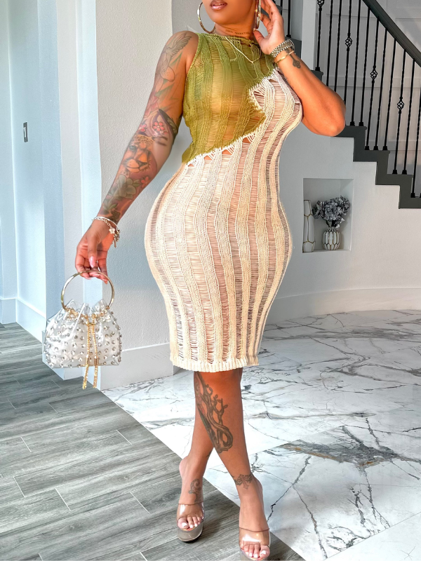 Morchique Two-Tone Sleeveless Knit Dress