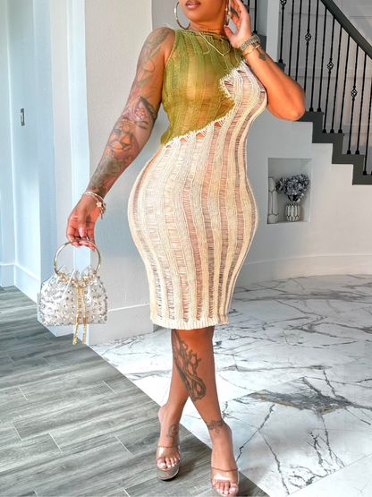 Morchique Two-Tone Sleeveless Knit Dress