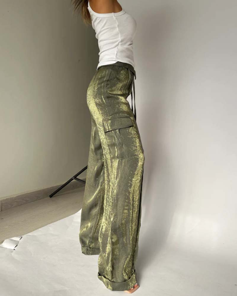 Loose Mercerized Pants Wide Leg