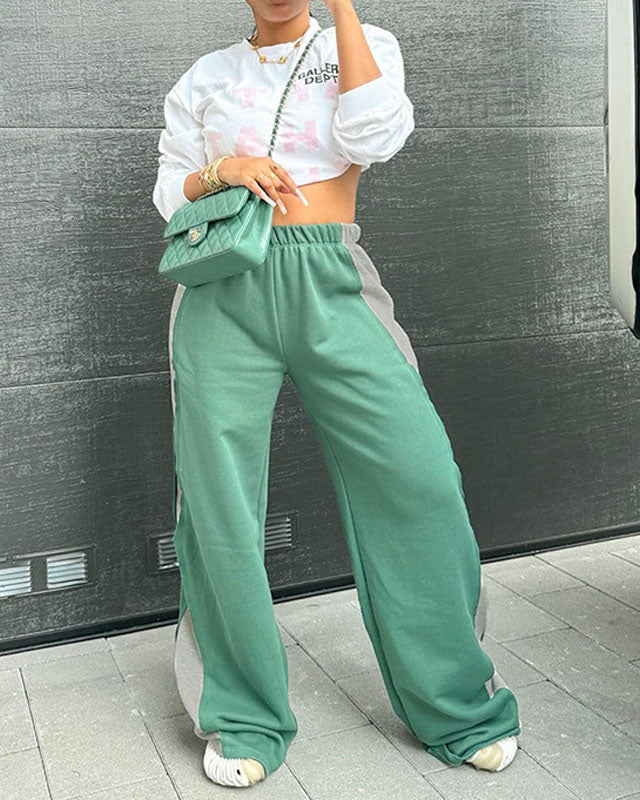 Contrast Color Straight-Leg Casual Track Pants