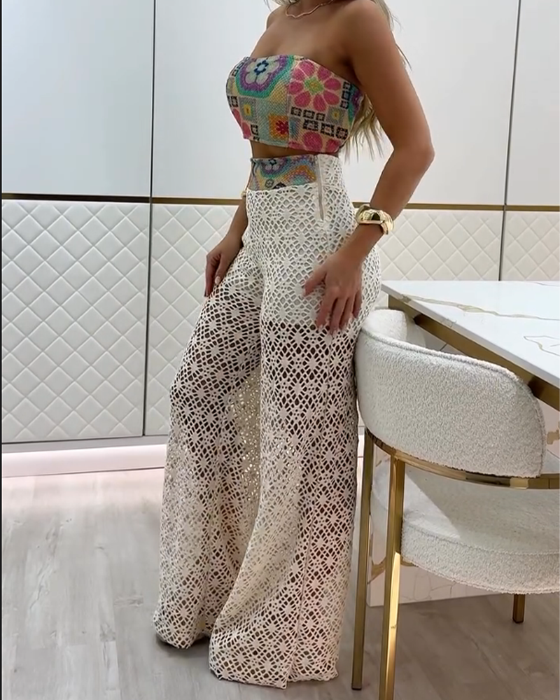 Printed Tube Top Lace Pantsuit Suit (Pre-Sale)