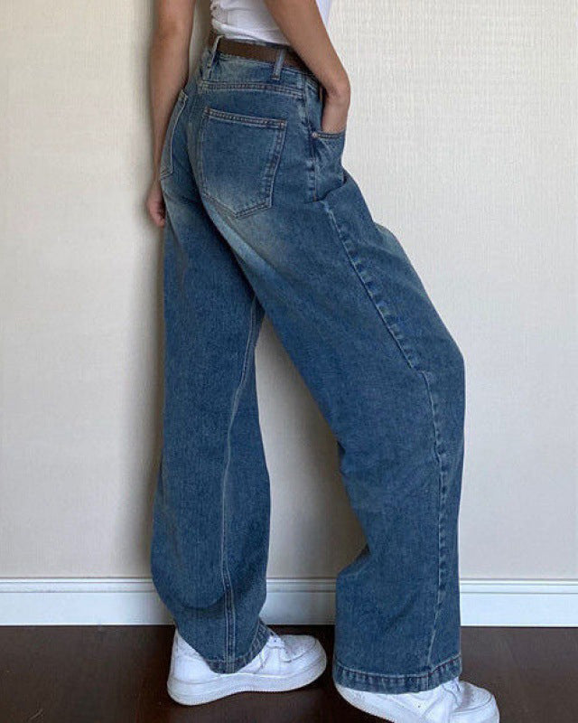 Distressed Retro Loose Floor-Length Jeans