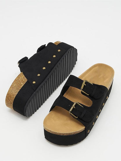 Double Buckle Strap Platform Sandals