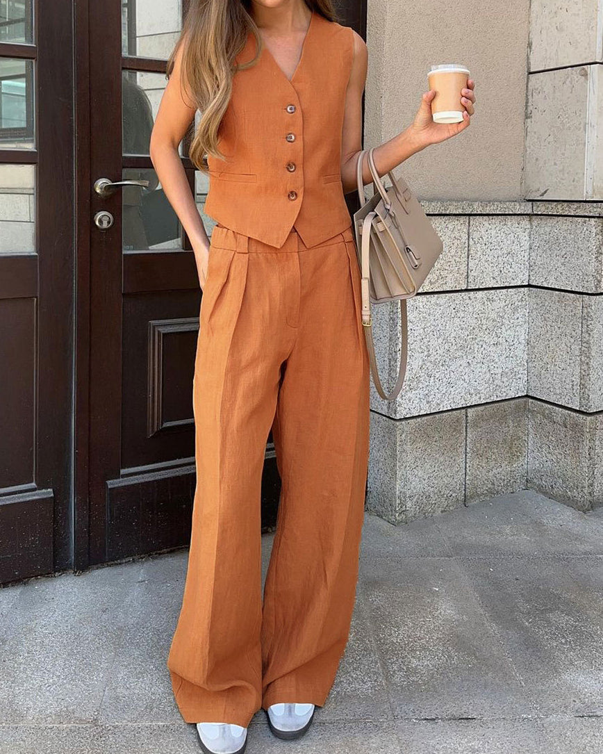 Sleeveless Vest and Low-Rise Casual Pants Two-Piece Set